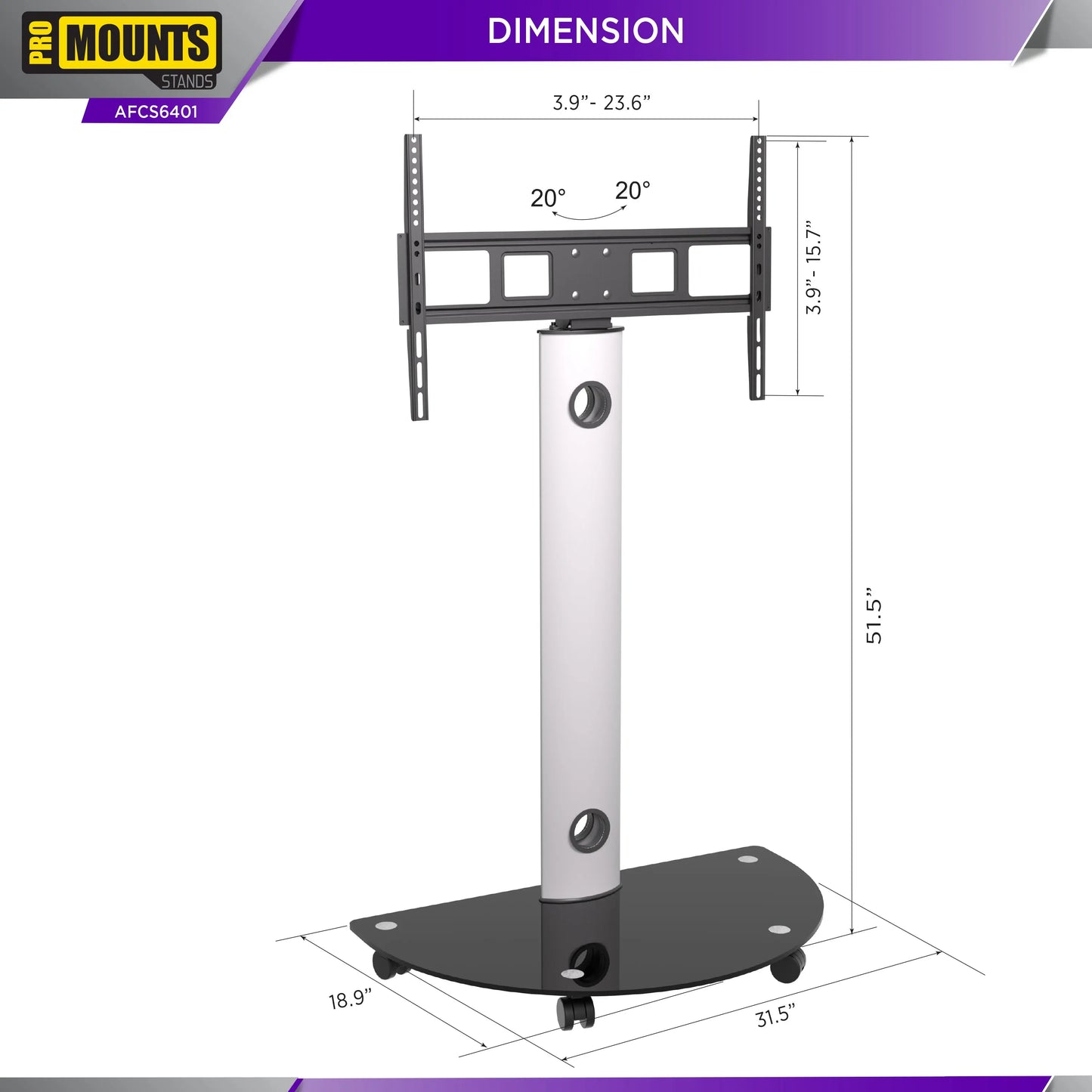 ProMounts Rolling TV Stand with Swivel for 32"-72" Screens Holds up to 88 Lbs.