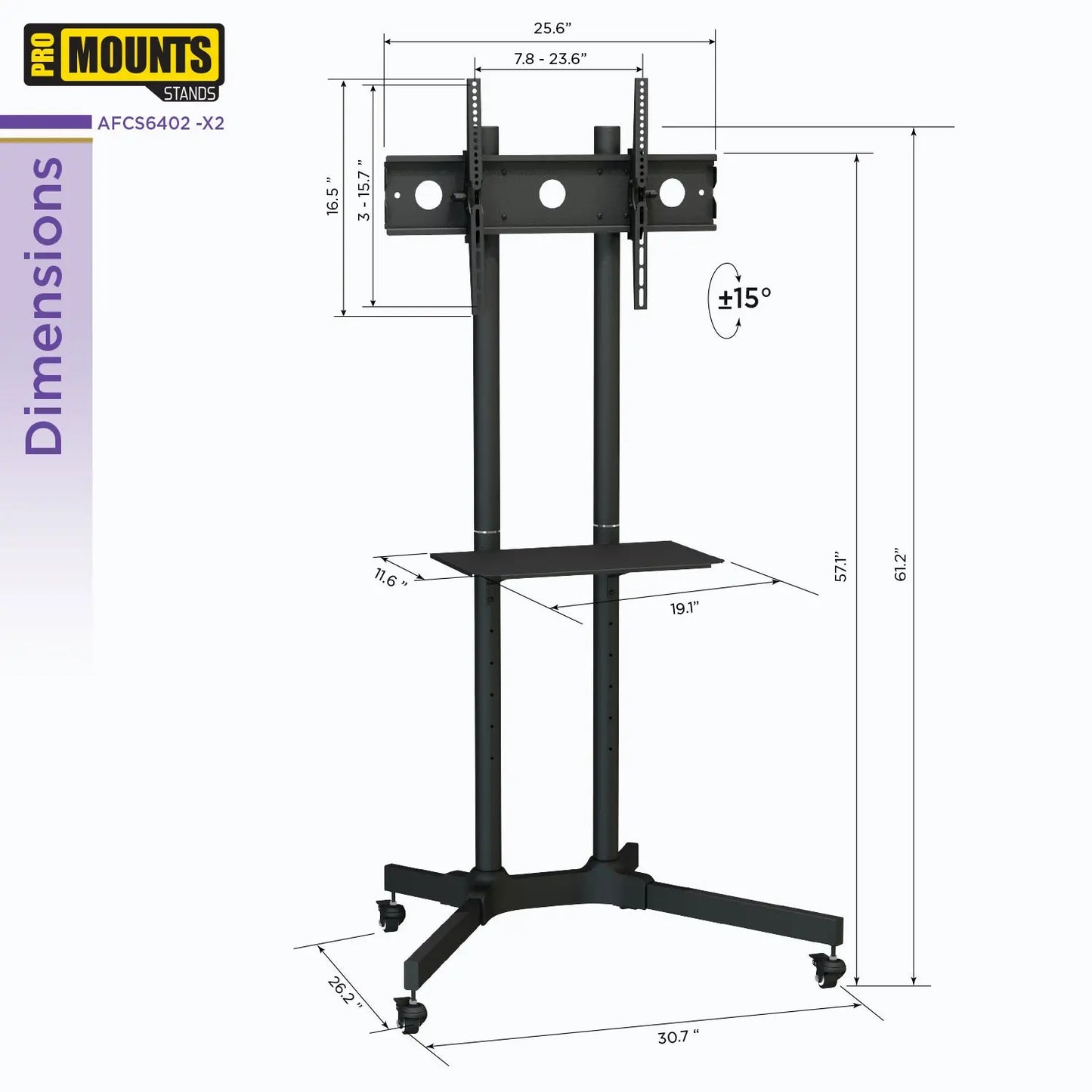 ProMount Rolling TV Stand with Mount and Adjustable Shelf for 32"-72" TVs, Holds up to 110lbs(AFCS6402-02)