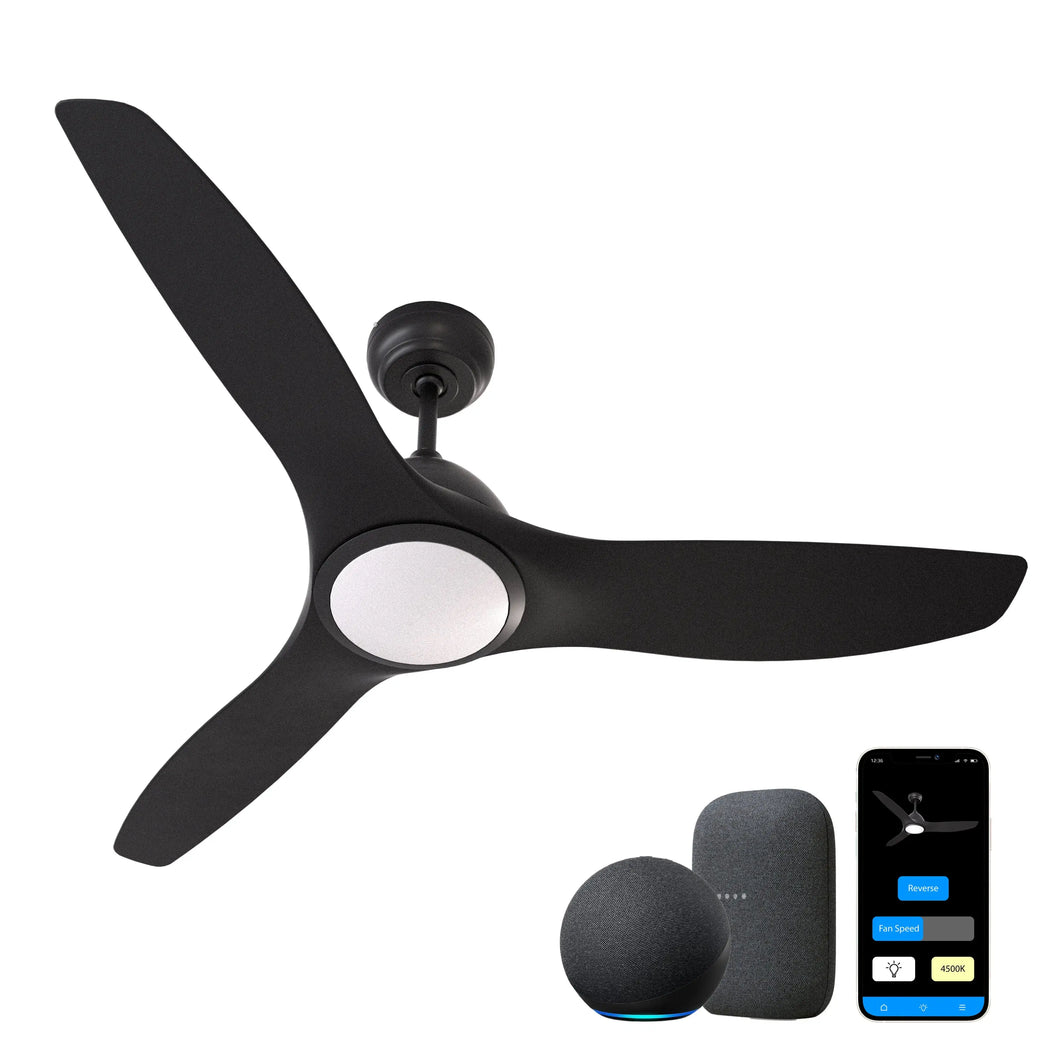ProMounts 52 in. WIFI 3-Blade Smart Ceiling Fan with Reversible Motor, 6 Speeds and 3 Color Temperatures, App Control, Black