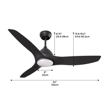 Load image into Gallery viewer, ProMounts 52 in. WIFI 3-Blade Smart Ceiling Fan with Reversible Motor, 6 Speeds and 3 Color Temperatures, App Control, Black

