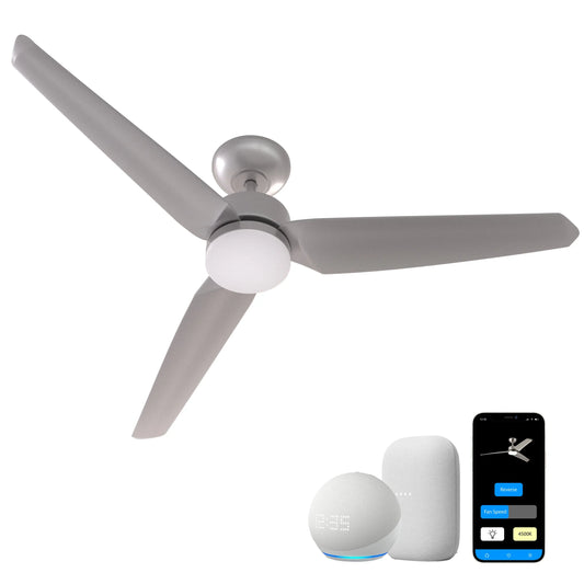 ProMounts 52 in. WIFI 3-Blade Smart Ceiling Fan with Reversible Motor, 6 Speeds and 3 Color Temperatures, App Control, Satin Nickel