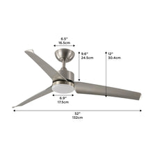 Load image into Gallery viewer, ProMounts 52 in. WIFI 3-Blade Smart Ceiling Fan with Reversible Motor, 6 Speeds and 3 Color Temperatures, App Control, Satin Nickel
