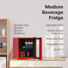 Load image into Gallery viewer, Husky 46L Beverage Refrigerator 1.6 C.ft. Freestanding Counter-Top Mini Fridge With Glass Door in Red
