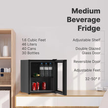 Load image into Gallery viewer, Husky 1.6 Cu.Ft Premium Freestanding Glass Door Beverage Cooler &amp; Mini Fridge, Black
