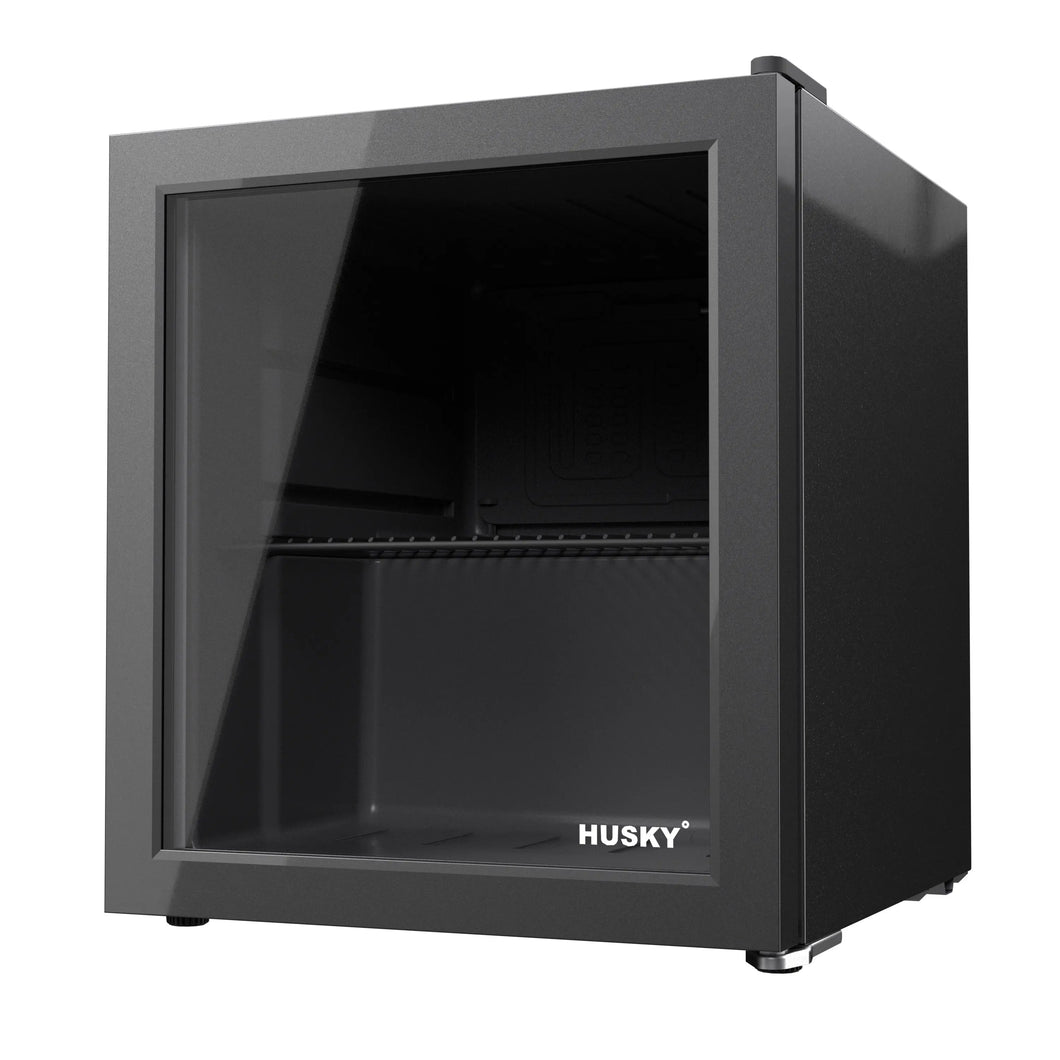Husky 1.6 Cu.Ft Premium Freestanding Glass Door Beverage Cooler & Mini Fridge, Black