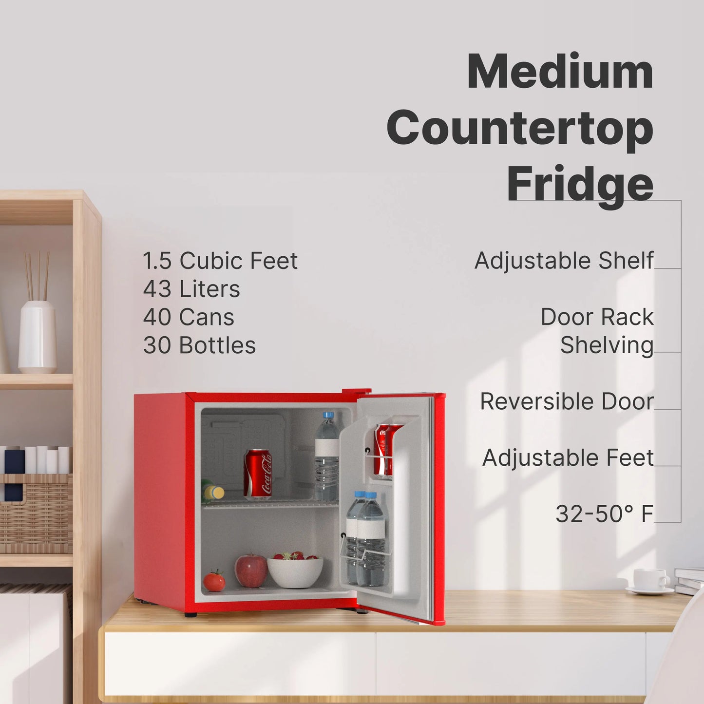 Husky 43L Solid Door 1.5 C.ft. Freestanding Counter-Top Mini Fridge in Red