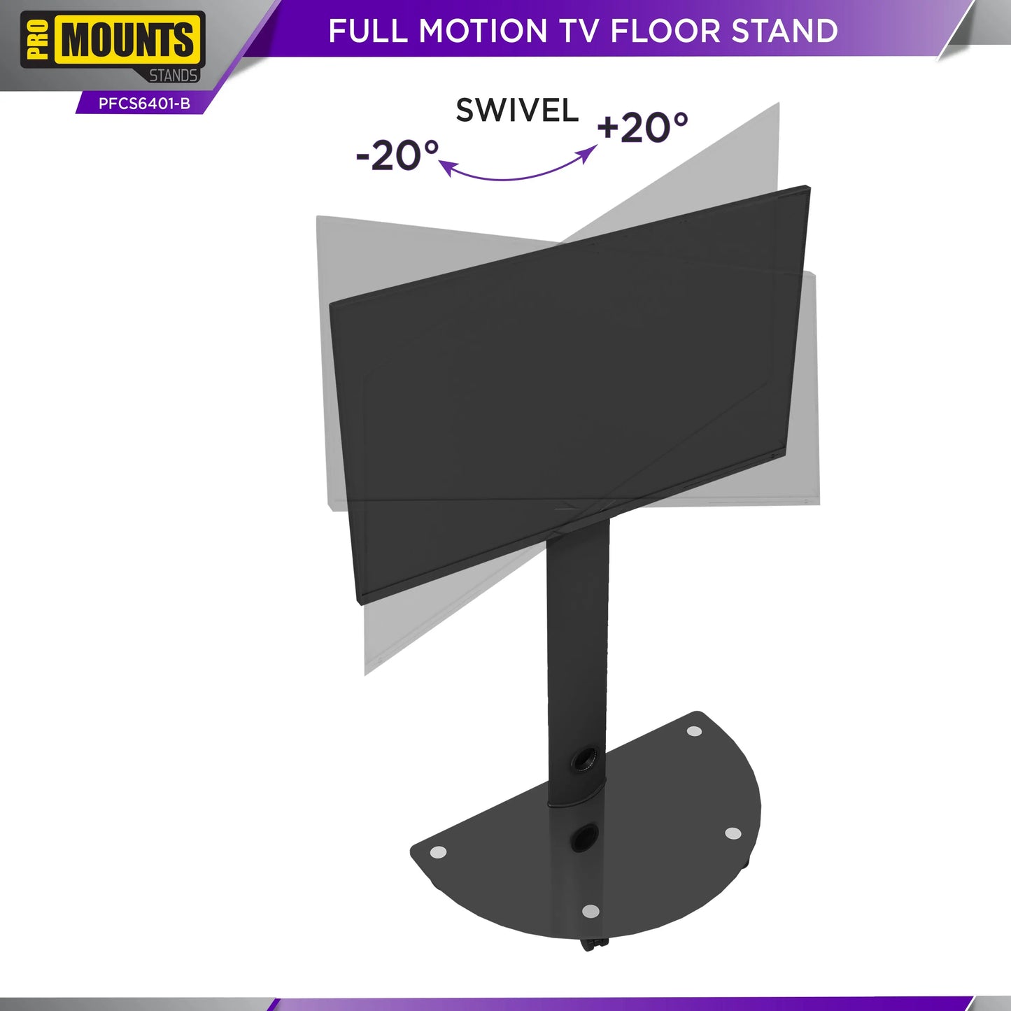 ProMounts Mobile TV Stand Mount for 32” to 72” Screens, Holds up to 88lbs (PFCS6401-B)