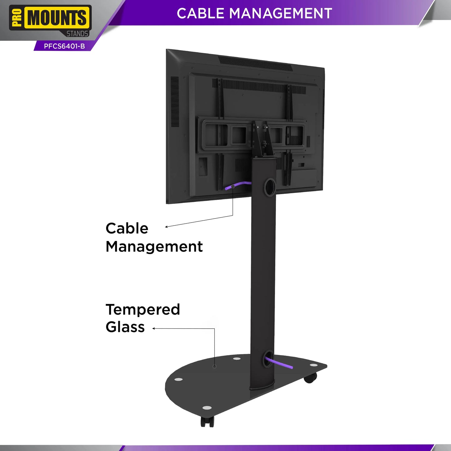ProMounts Mobile TV Stand Mount for 32” to 72” Screens, Holds up to 88lbs (PFCS6401-B)