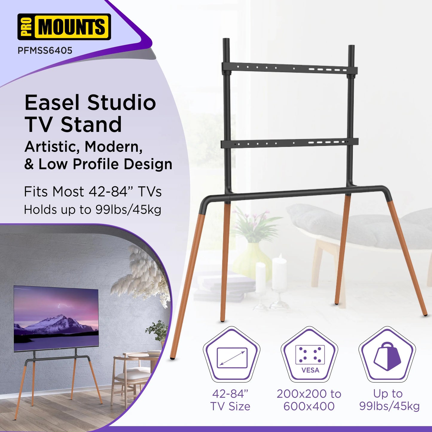ProMounts Easel TV Stand Mount For 42"-84" TVs And Holds Up To 99Lbs