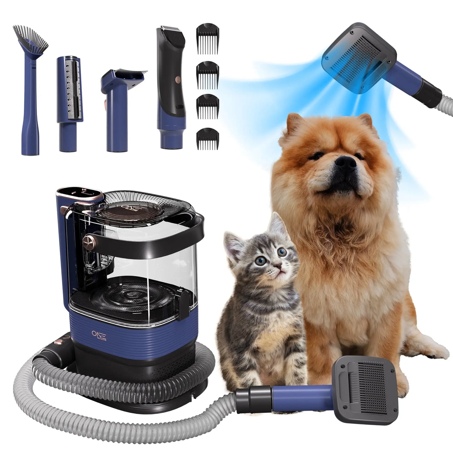 ONE Pet Vacuum with Grooming Kit, 3.2L Capacity, 6 Replaceable Heads with 4 Combs Suitable for All Hair Lengths, Low Noise Design