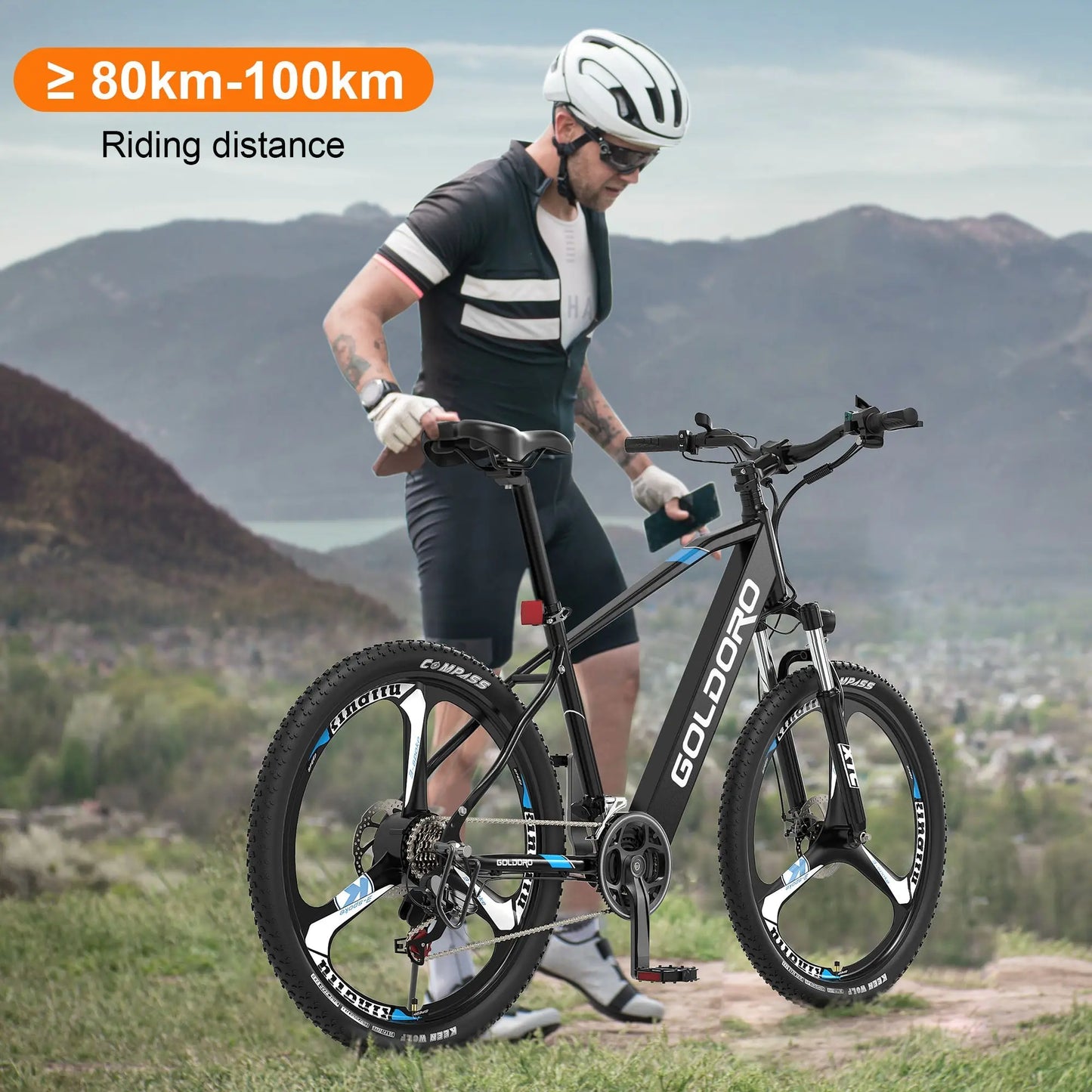 Goldoro Electric Bike 26" X7 Aluminum Alloy Mountain Bike, 250W/36V, MAX 18 MPH, 21 speed with Alloy Wheels