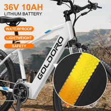 Load image into Gallery viewer, Goldoro Electric Bike 26&quot; X7 Aluminum Alloy Mountain Bike, 250W/36V, MAX 18 MPH, 21 speed with Alloy Wheels (White)
