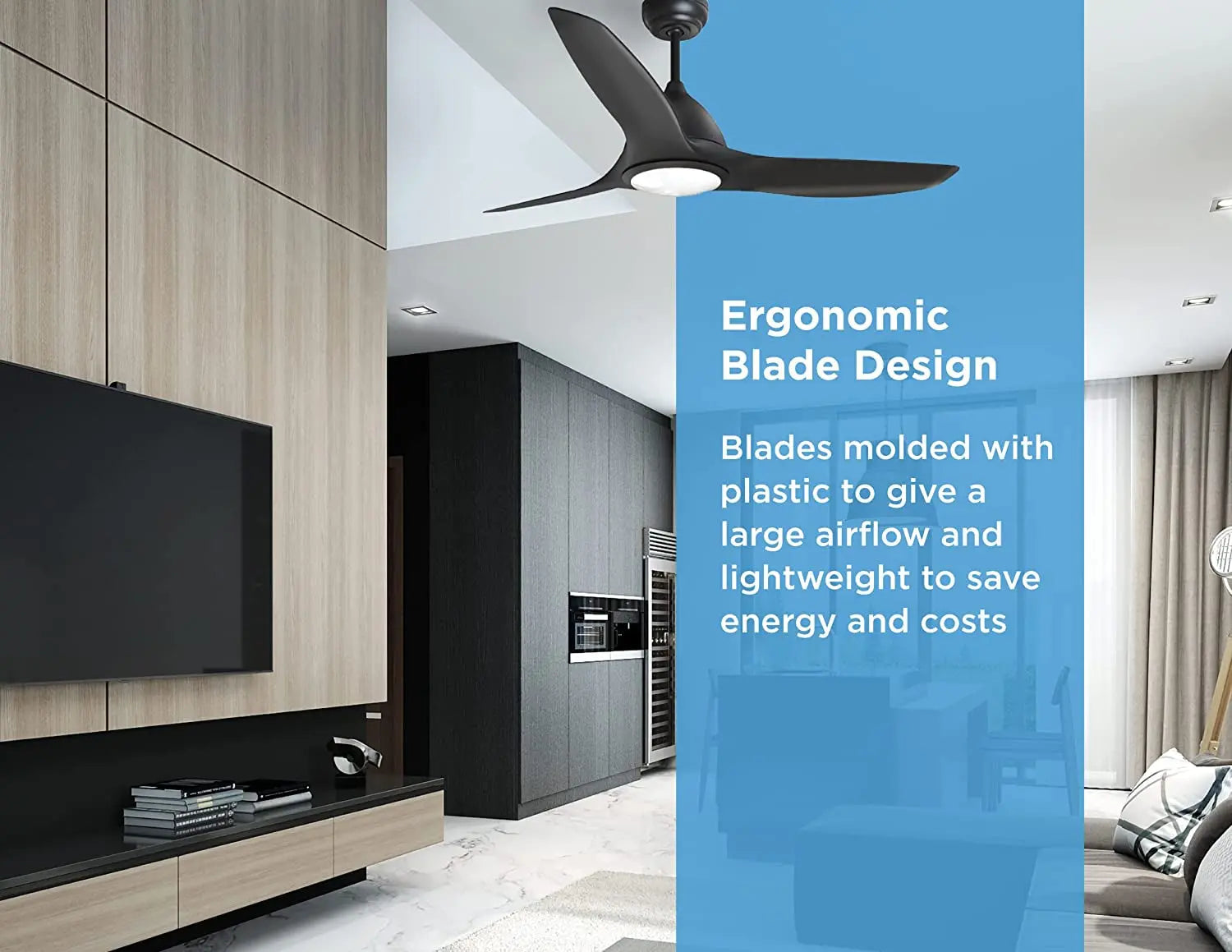 Smart Ceiling Fan 52" 3-Blade with LED Lights, High-Powered Quiet Fan with 3 Speeds and Reverse Function, Wifi Control Fan with 3 Color Temperatures, Reversible Fan Works with Alexa/Google
