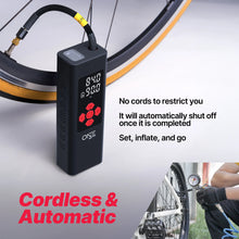 Load image into Gallery viewer, ONE Tire Inflator Portable Air Compressor,150PSI Portable Air Pump, Accurate Pressure LCD Display, Digital Electric Tire Pump for Cars, Bikes, Motor Bikes and Balls, Long Lasting 7800mAh/11.1V battery
