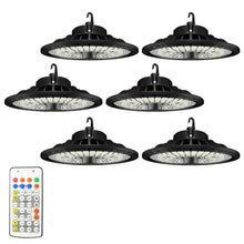 Load image into Gallery viewer, ONE Smart UFO High Bay LED Light, 6 Pack Commercial Bay Lighting with Motion Sensor for Garage/Warehouse/Gym , Remote Control, 150W 22500Lumen Energy Saving, UL Certified IP66 Waterproof
