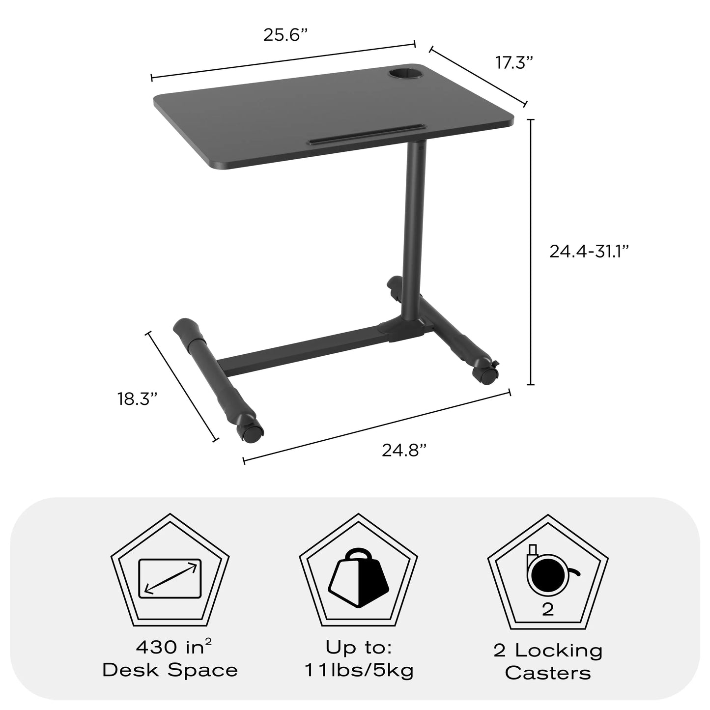 ProMounts Mobile Desk Workstation with Keyboard Tray Holds up to 11lbs (Black)