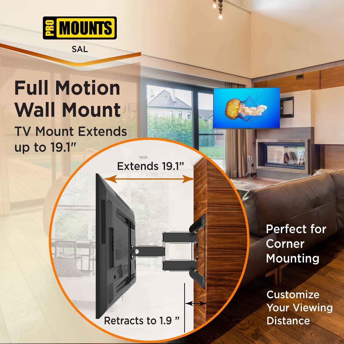 ProMounts Articulating / Full-Motion TV Wall Mount for 37" to 85" TVs up to 120 lbs (SAL)