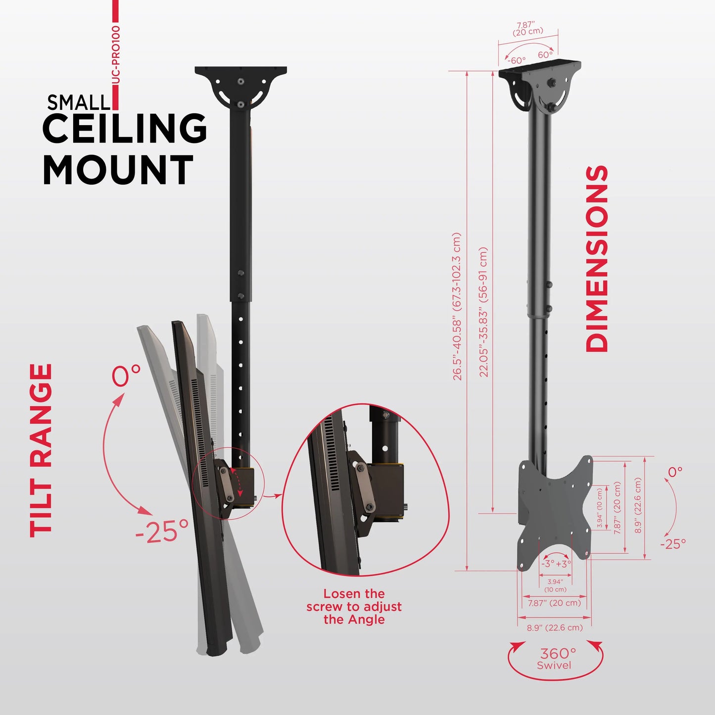 ProMounts Articulating / Full Motion TV Ceiling Mount  for 23" to 42" TVs Up to 110lbs (UC-PRO100)